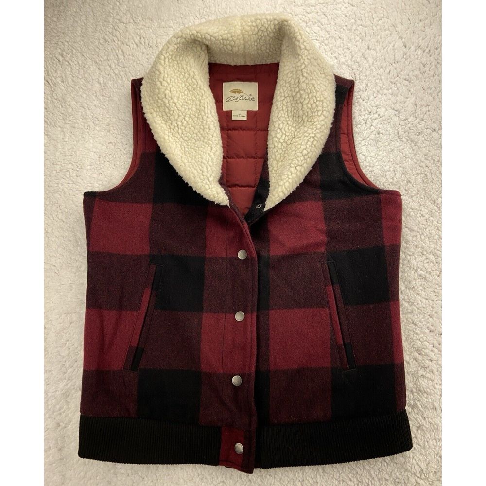 Bob Timberlake Vest Women M Wool Blend Plaid Red Black Quilted Thermolite Pocket